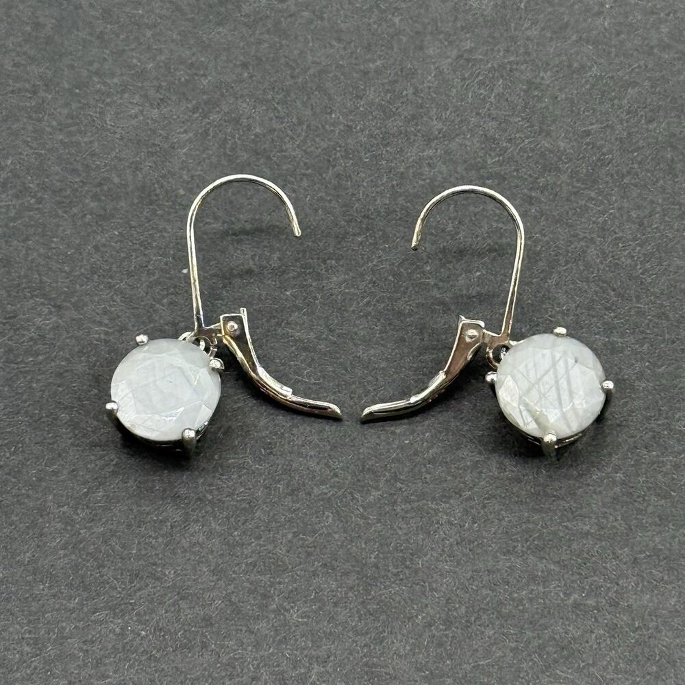 925 Sterling Silver Faceted Gray Chalcedony Quartz Leverback Drop Earrings - Picture 7 of 7